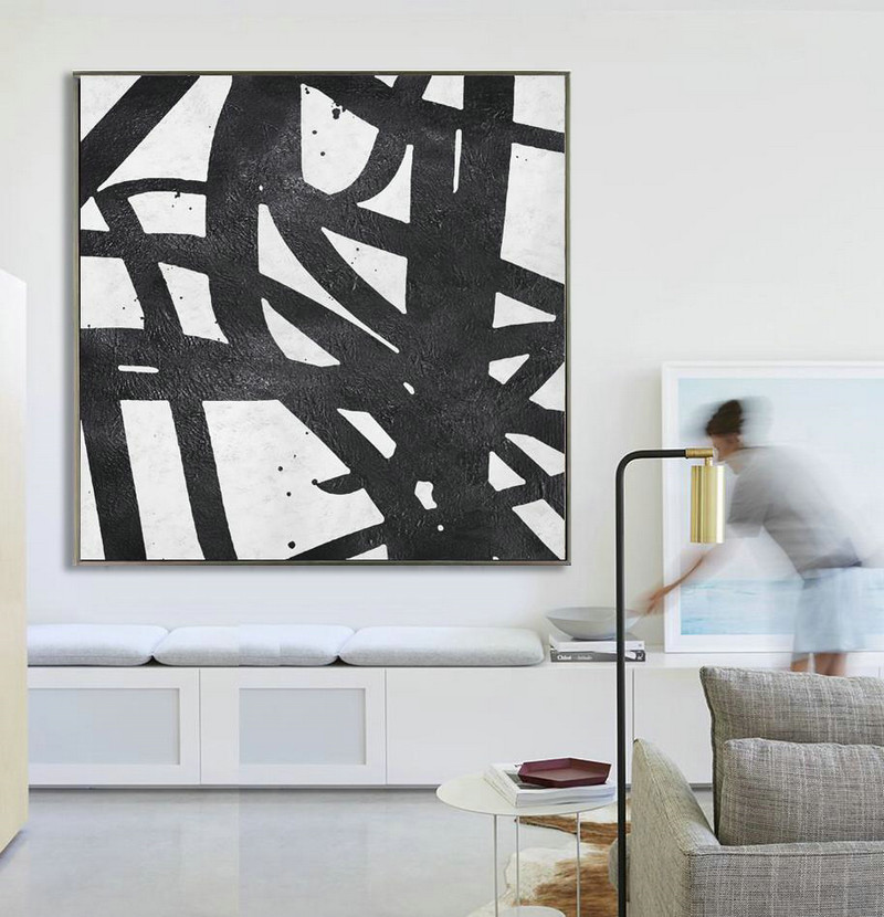Original Painting Hand Made Large Abstract Art,Oversized Minimal Black And White Painting - Original Art Acrylic Painting